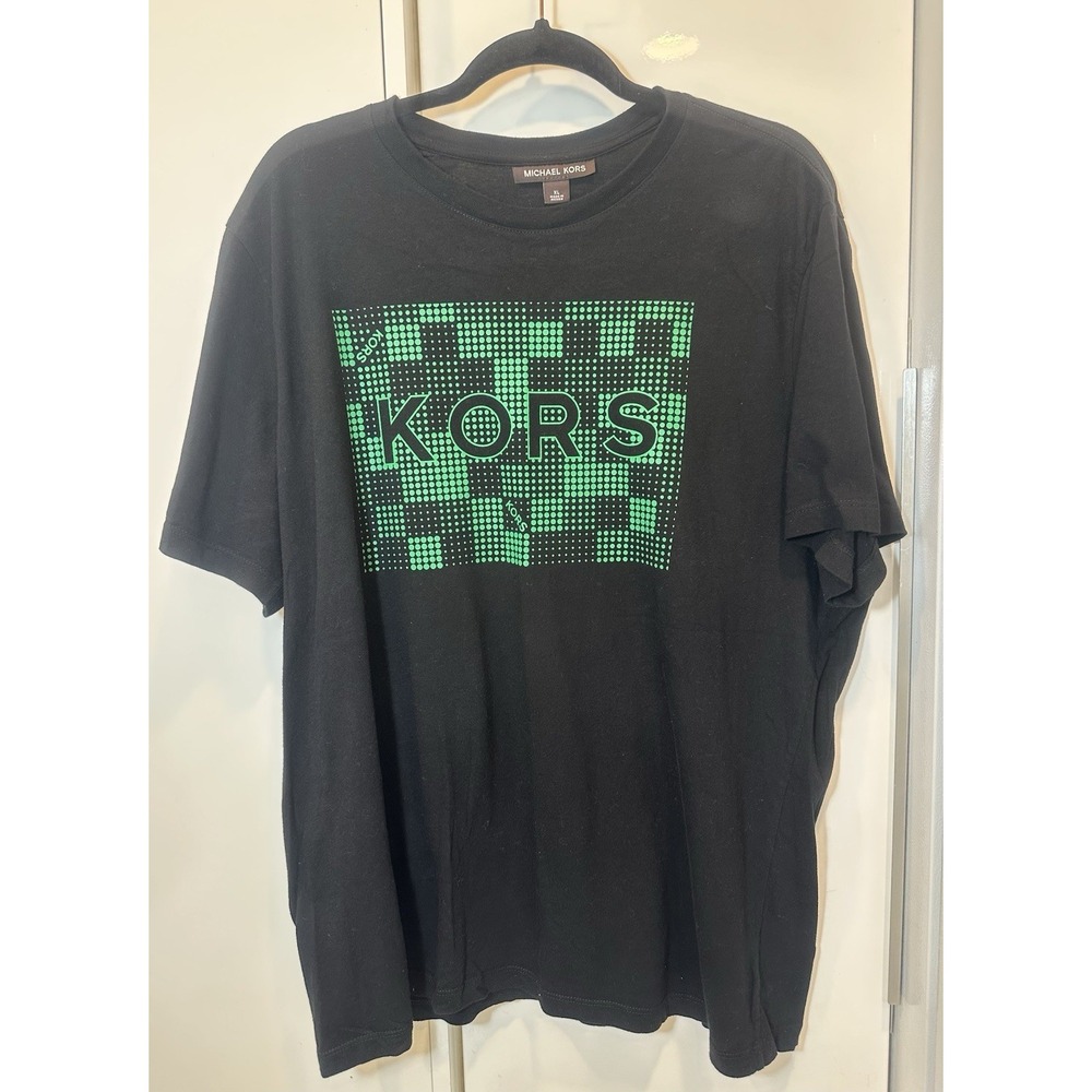 Michael Kors Men's Black Graphic Green Short Sleeve Shirt KORS 100% Cotton Sz XL